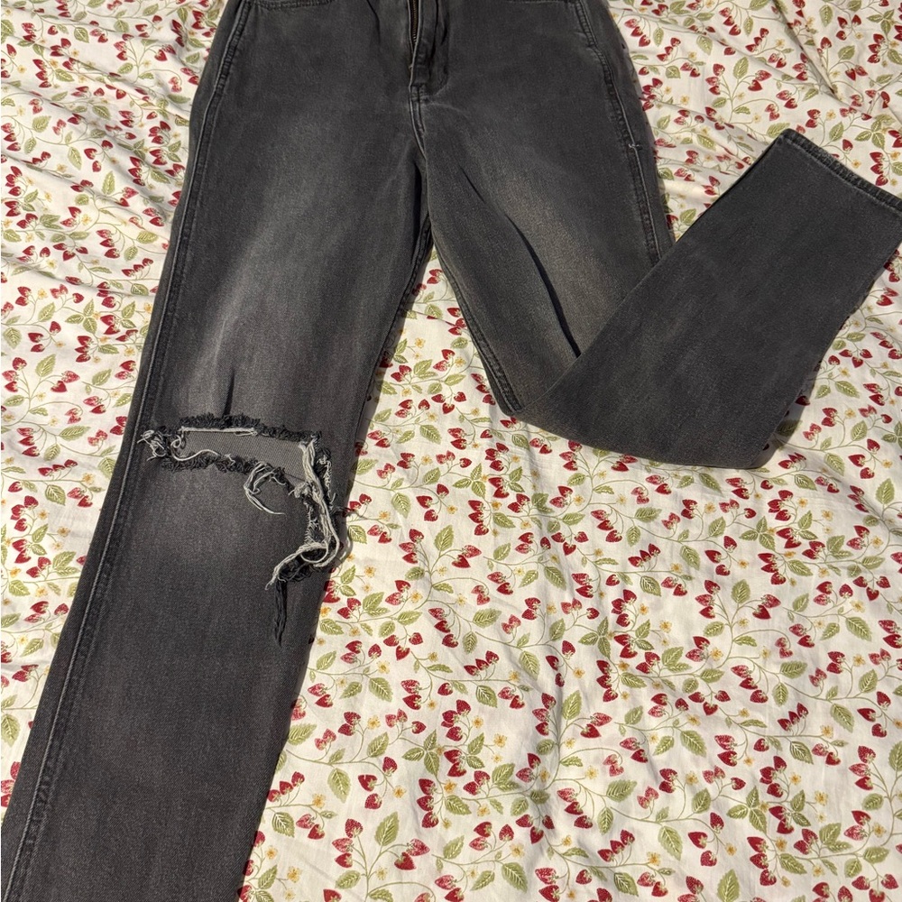 Hollister Gray Straight Leg Jeans with Distressed Knee